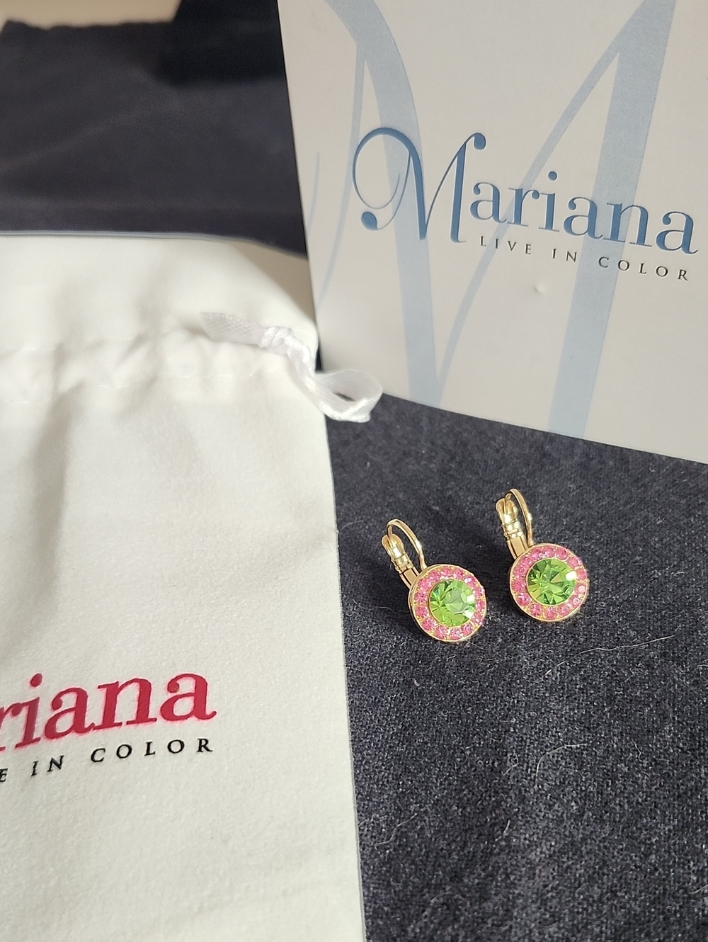 Mariana Coral Cove Gold-Tone Pink & Green Swarovski Crystal Lever-Back Earrings
